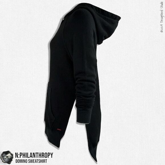 N:PHILANTHROPY DOMINO HOODIE HIGH-LOW SWEATSHIRT IN BLACK CAT WOMEN SIZE SMALL - Picture 8 of 16